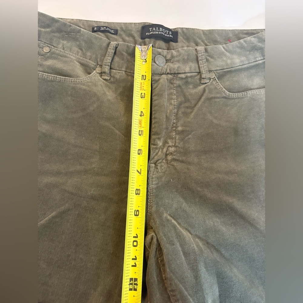 TALBOTS Slim Ankle Corduroy Pant Frayed‎ Hem Curvy Size 8 Olive Green GUC! 0433 - Picture 8 of 10